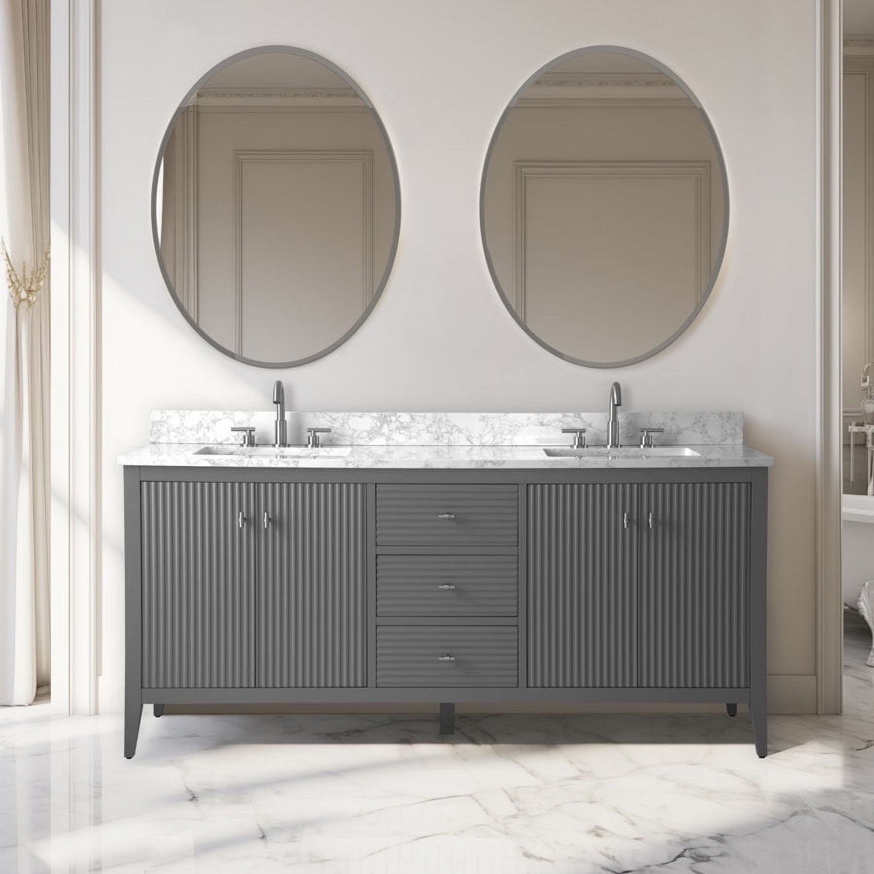 Vanity Art 72�� Double Sink Bathroom Vanity Cabinet with Engineered Marble Countertop