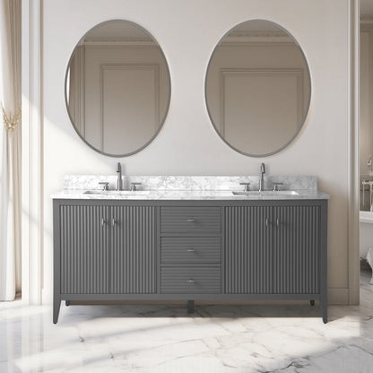 Vanity Art 72�� Double Sink Bathroom Vanity Cabinet with Engineered Marble Countertop