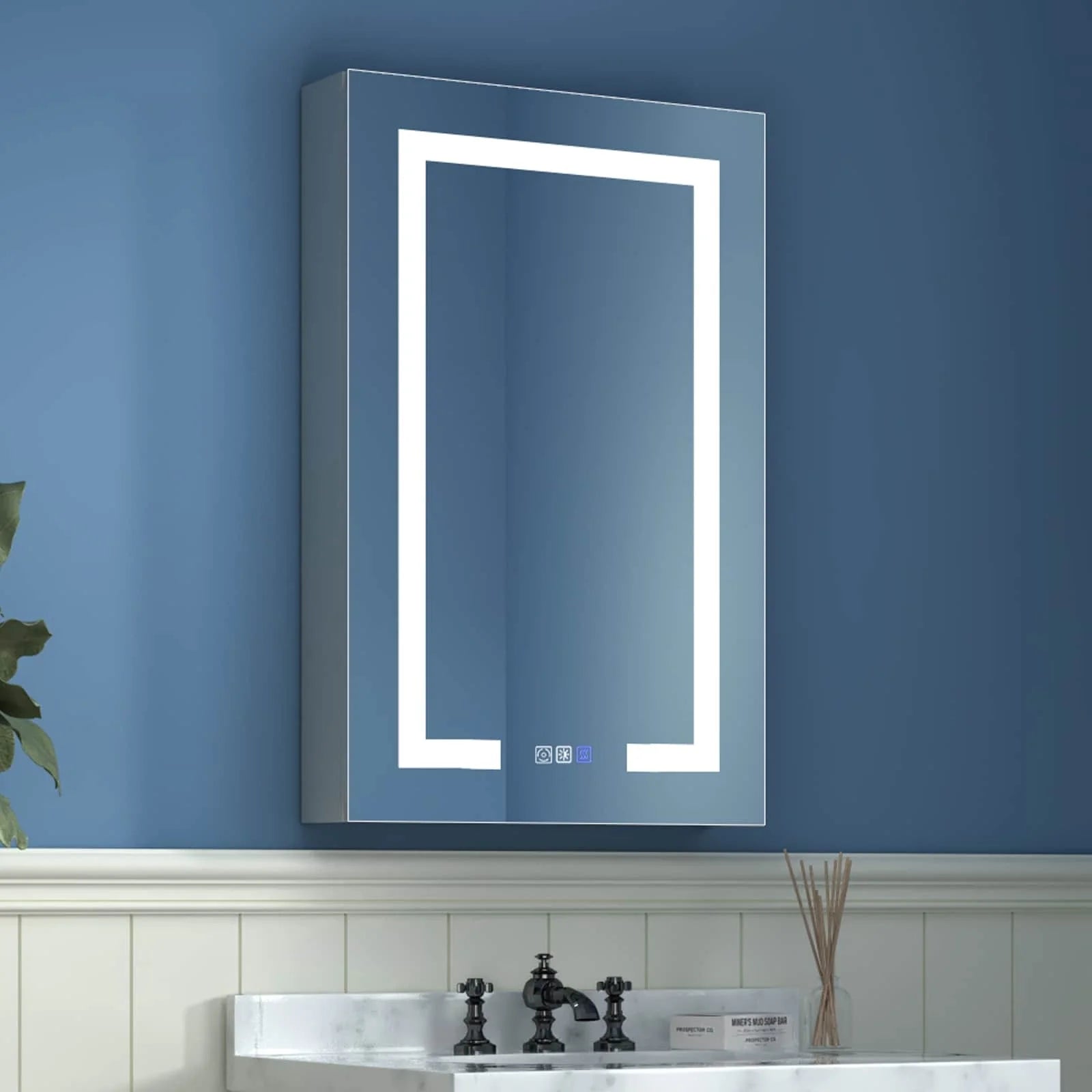 ExBrite LED Lighted Bathroom Medicine Cabinet with Mirror and Shelf,Recessed or Surface Mount,Defog, Stepless Dimming 20"x32" Left-hinged