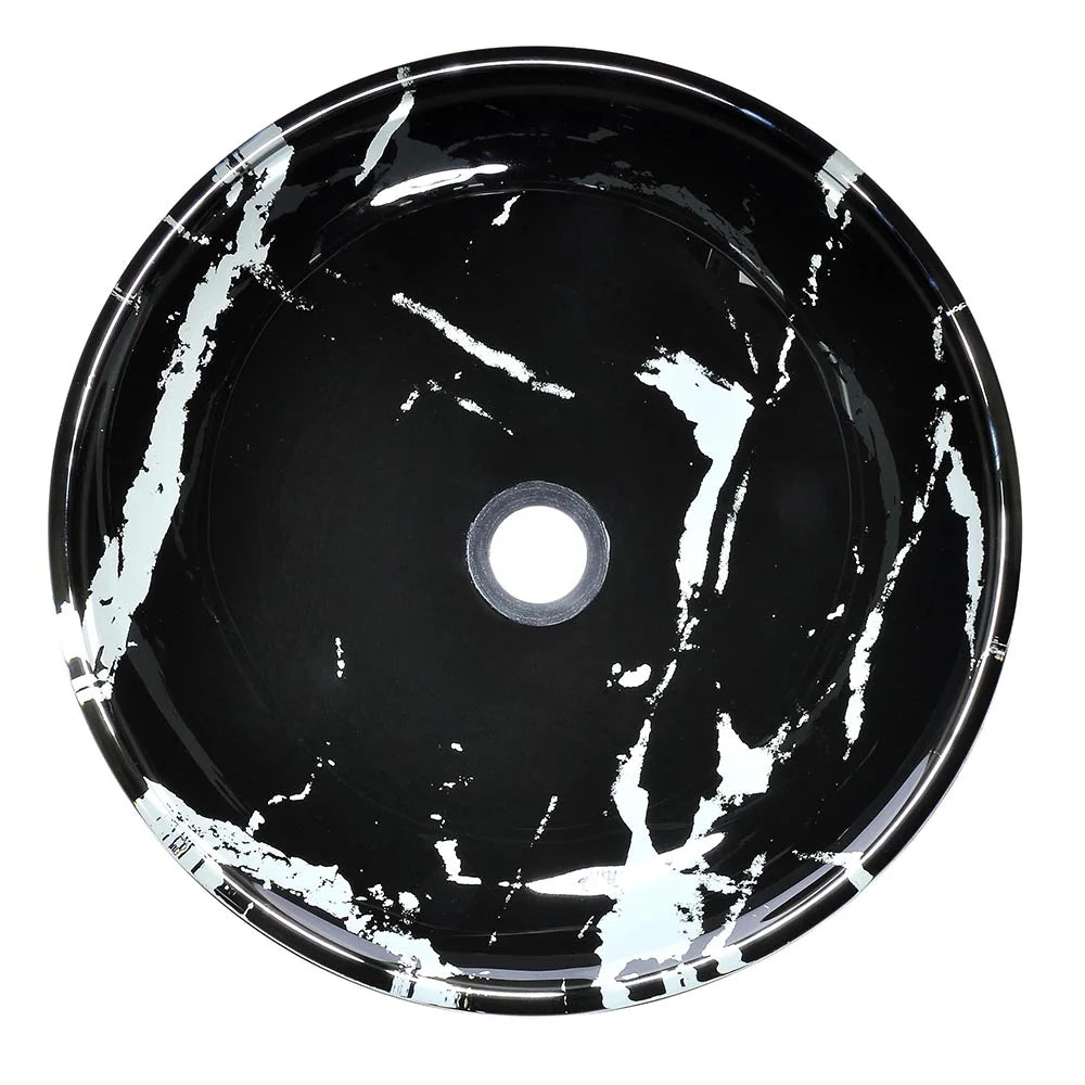Aquaterior Tempered Glass Round Vessel Sink Artistic Marbling Pattern Above Counter Bathroom Lavatory Vanity Bowl Basin