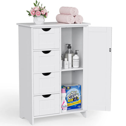 Homall Wooden Bathroom Cabinet, Freestanding Storage Cabinet with 4 Drawers and 1 Cupboard, Side Storage Organizer Cabinet for Bathroom, Entryway, Home and Kitchen (White)