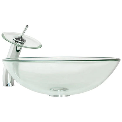 Wonline Bathroom Tempered Clear Glass Vessel Sink Waterfall Faucet & Pop-up Drain