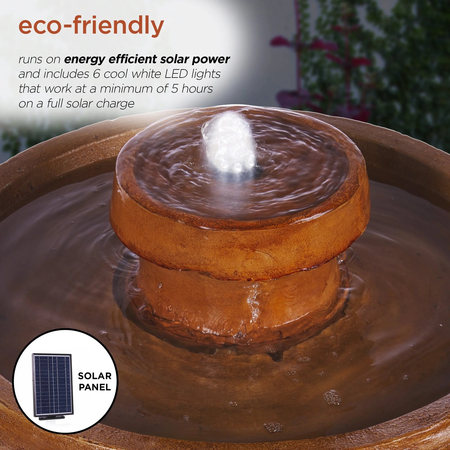 Alpine Corporation 29" Outdoor Birdbath Fountain with LED Lights Classic Pedestal Solar-Powered Garden Water Feature, Brown