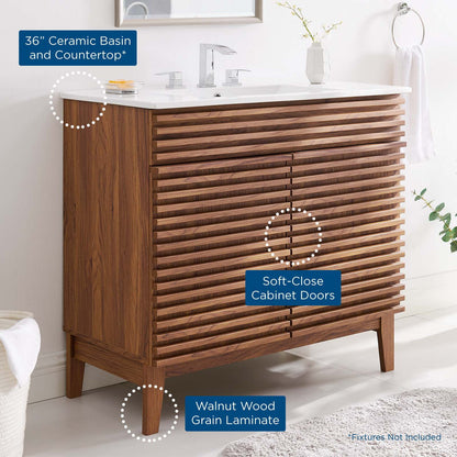 Modway Render 36" Bathroom Vanity in Walnut White
