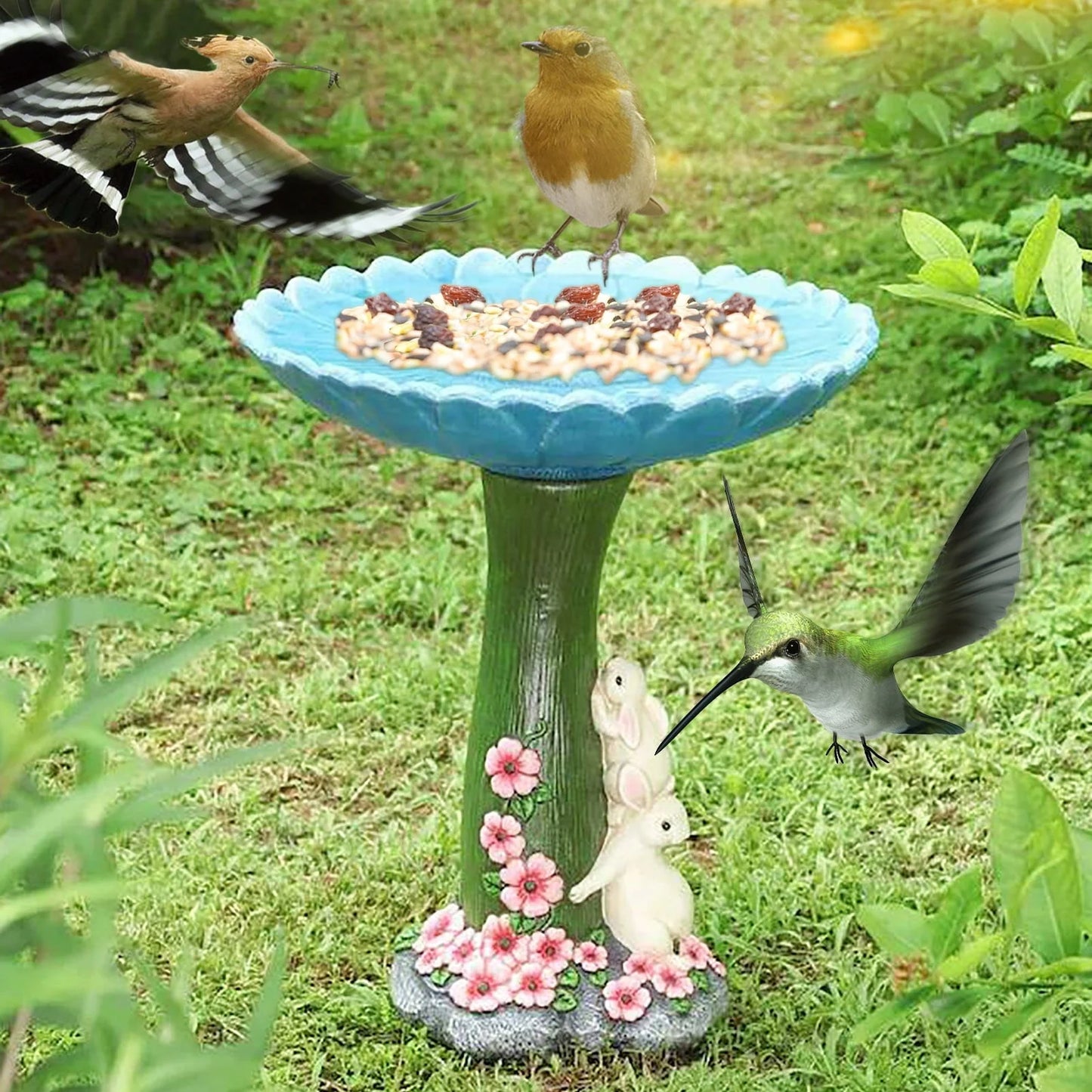 JeashCHAT Clearance Garden Decor Bird Feeder Resin Animal Statue Cute Rabbit Sculpture Ornament for Outdoor Indoor Yard Lawn, Bird Bath Accessory