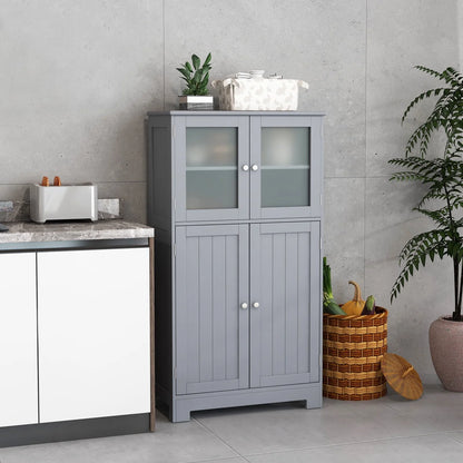 Topbuy Bathroom Storage Cabinet Freestanding Storage Cabinet w/ 4 Doors Wooden Kitchen Cupboard w/ Adjustable Shelf