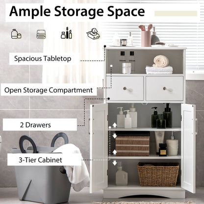 Costway Bathroom Floor Cabinet Freestanding Storage Cabinet with 2 Doors White