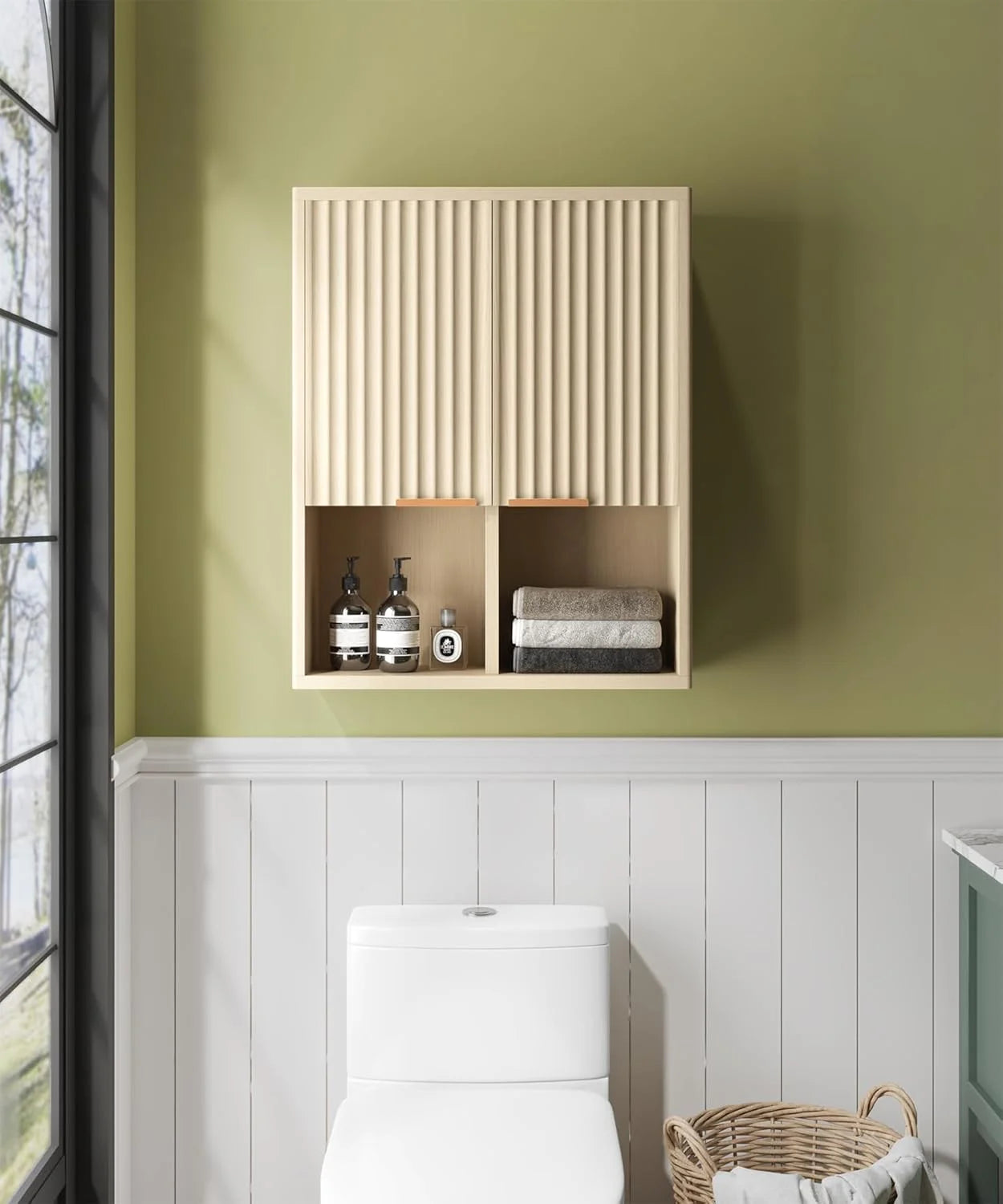 NEW Decorative Wall Cabinet with Motion Sensor LED and Adjustable Shelf for Bathroom ,Kitchen,Study (Oak Natural)