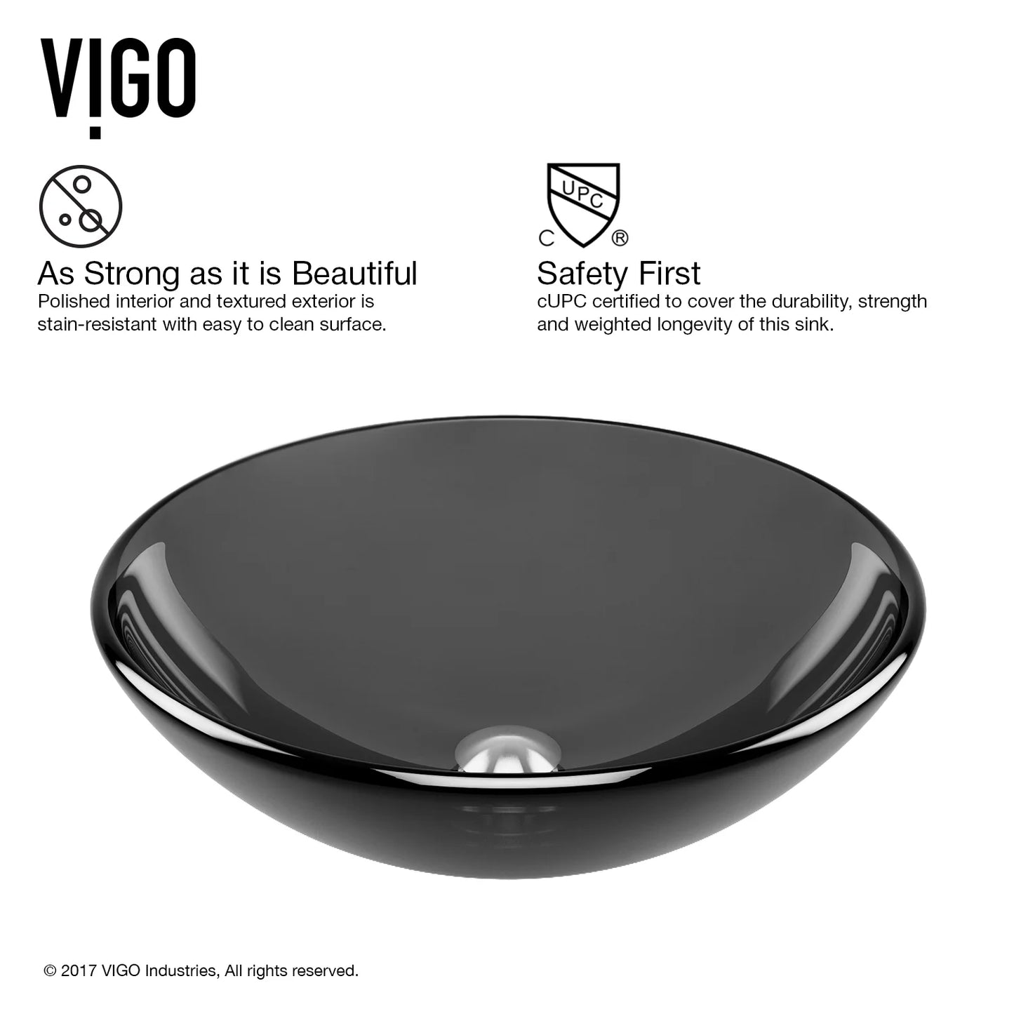 VIGO Giovanni Sheer Black Glass 17 in. L x 17 in. W x 6 in. H Round Vessel Bathroom Sink