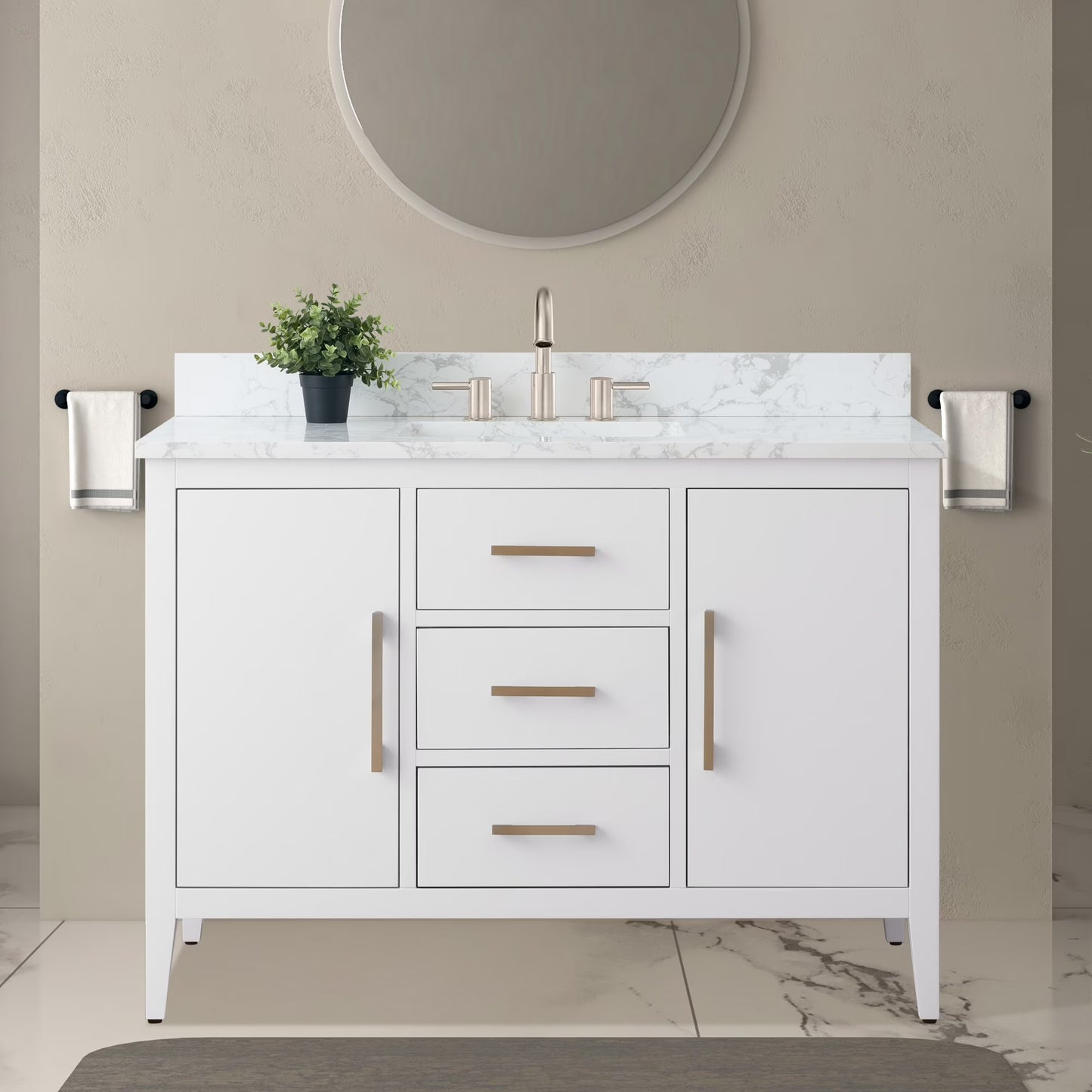 Vanity Art 48" Single Sink Bathroom Vanity Cabinet with Ceramic Countertop