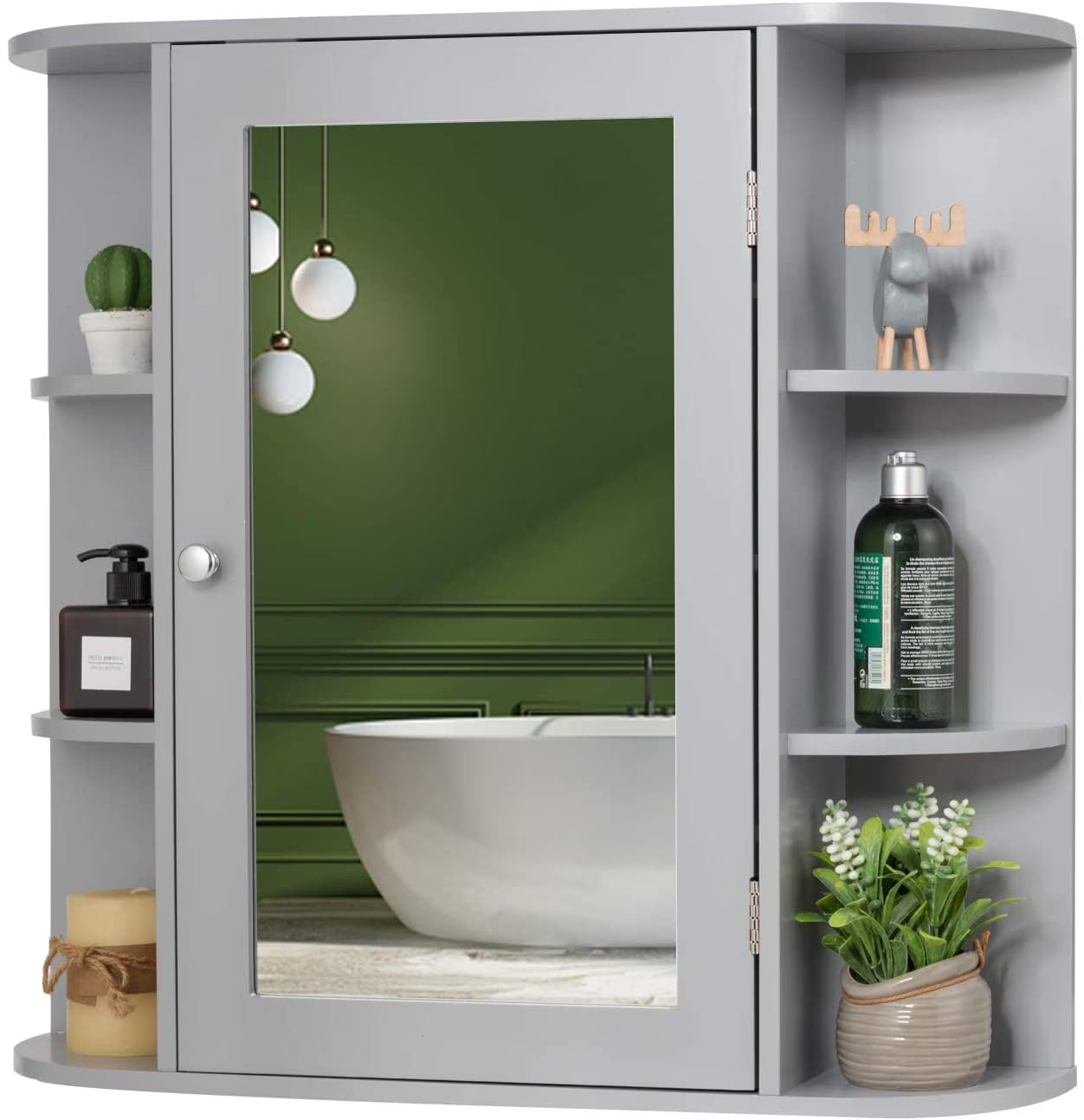 Giantex Bathroom Mirror Cabinet, Modern Wall Cabinet with Mirror, Medicine Cabinet with Mirror, Ideal for Bathroom, Dressing Room or Living Room, 26 x 6.5 x 25 inches (White)