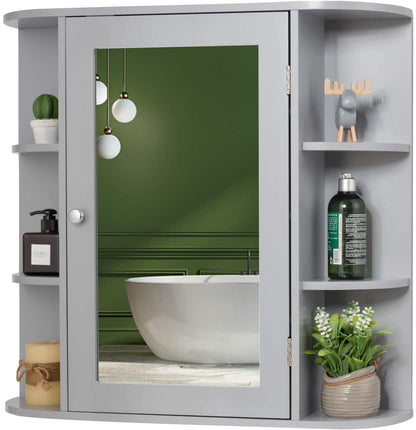 Giantex Bathroom Mirror Cabinet, Modern Wall Cabinet with Mirror, Medicine Cabinet with Mirror, Ideal for Bathroom, Dressing Room or Living Room, 26 x 6.5 x 25 inches (White)