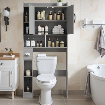 Lacoo Over The Toilet Storage Cabinet with Barn Doors, Farmhouse Style Space Saver for Over Toilet Storage with Toilet Paper Holder, for Bathroom, Restroom, White