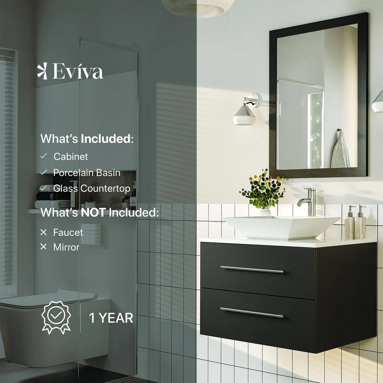 Totti Wave 24" Espresso Modern Bathroom Vanity w/ Super White Man-Made Stone Top & Sink