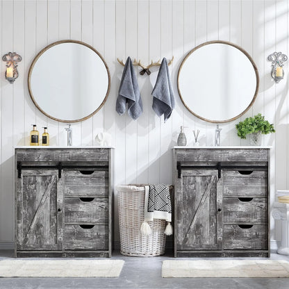 MIHOVER 30" Farmhouse Bathroom Vanity with Sink, Bathroom Dresser with 3 Drawers & Adjustable Shelves