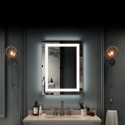 Zimtown Touch LED Bathroom Mirror Rectangle Light Strip Lighted Mirror 32x24 Silver