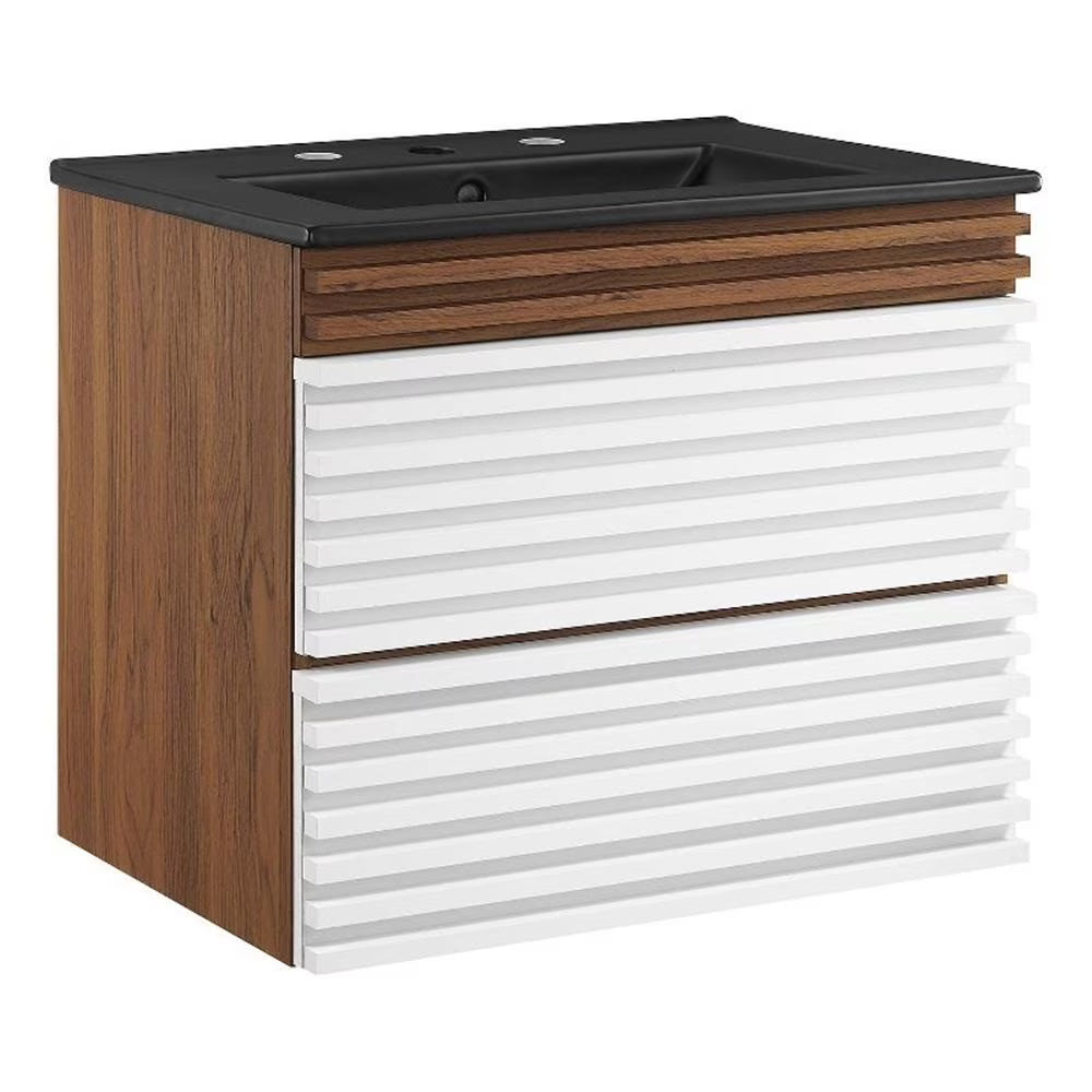 Modway Render 24" MDF Wood Wall-Mount Bathroom Vanity in Oak/Black