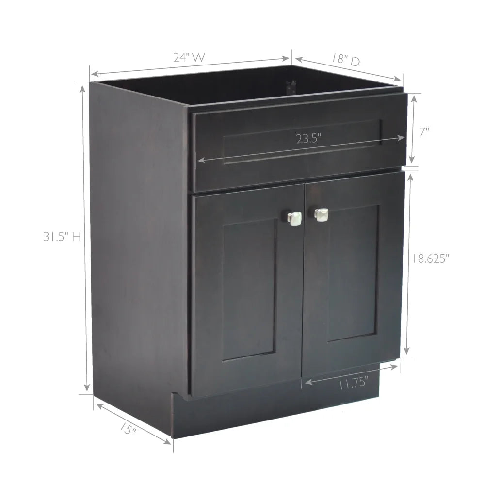Design House Brookings 24" x 18" Ready to Assemble Solid Wood 2-Door Bath Vanity Cabinet, Espresso
