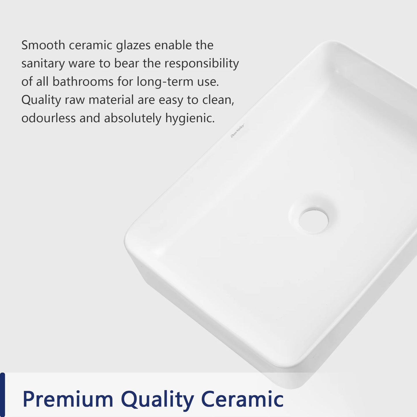 DeerValley DV-1V032 White Ceramic Rectangular Vessel Sink Above Counter White Bathroom Vanity Sink Bathroom Sink Art Basin (19.92'' L x 14'' W x 4.37'' H)