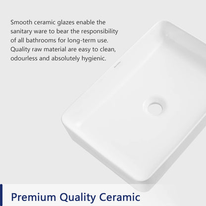 DeerValley DV-1V032 White Ceramic Rectangular Vessel Sink Above Counter White Bathroom Vanity Sink Bathroom Sink Art Basin (19.92'' L x 14'' W x 4.37'' H)