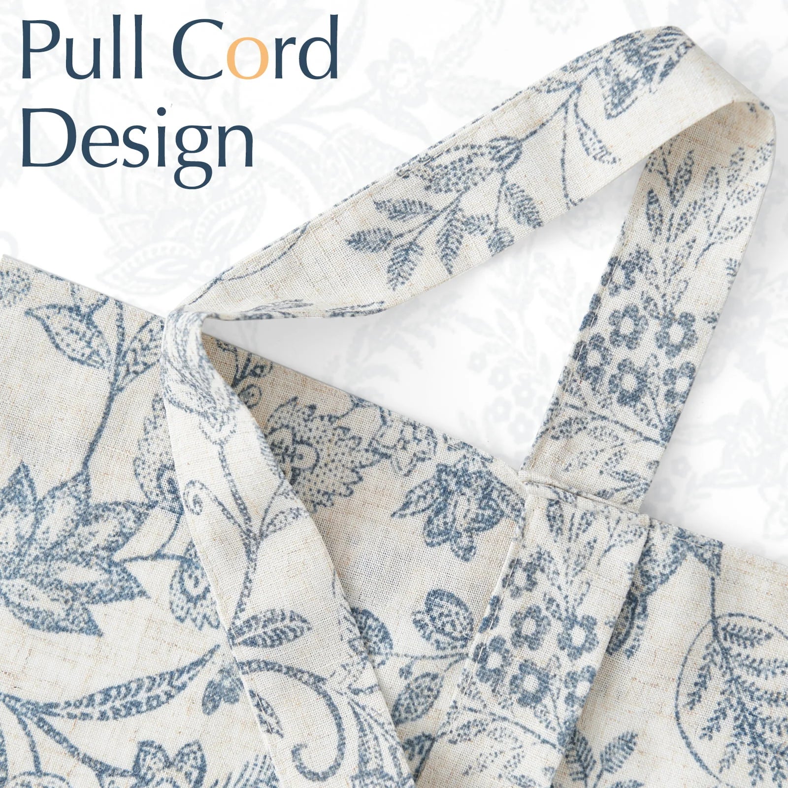 Curtainking Tie Up Valance Curtain 18 inch Blue on Beige Farmhouse Floral Printed Valance for Kitchen Bathroom Light Filtering Small Curtain Rod Pocket 1 Panel