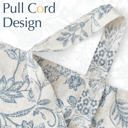 Curtainking Tie Up Valance Curtain 18 inch Blue on Beige Farmhouse Floral Printed Valance for Kitchen Bathroom Light Filtering Small Curtain Rod Pocket 1 Panel