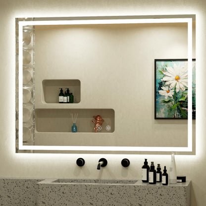 JSneijder 40x32 inch LED Bathroom Mirror, Wall Mounted Frameless Lighted Bathroom Mirror, Dimmable, Anti-Fog, Horizontal/Vertical