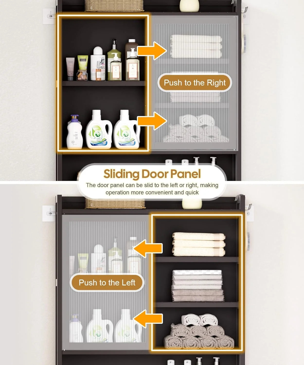 Over The Toilet Storage Cabinet with Acrylic Door Panel and Paper Towel Drawer, Bamboo Space Saver Shelf, Bathroom Organizer Rack Above WC (Without Power Strip, Brown)