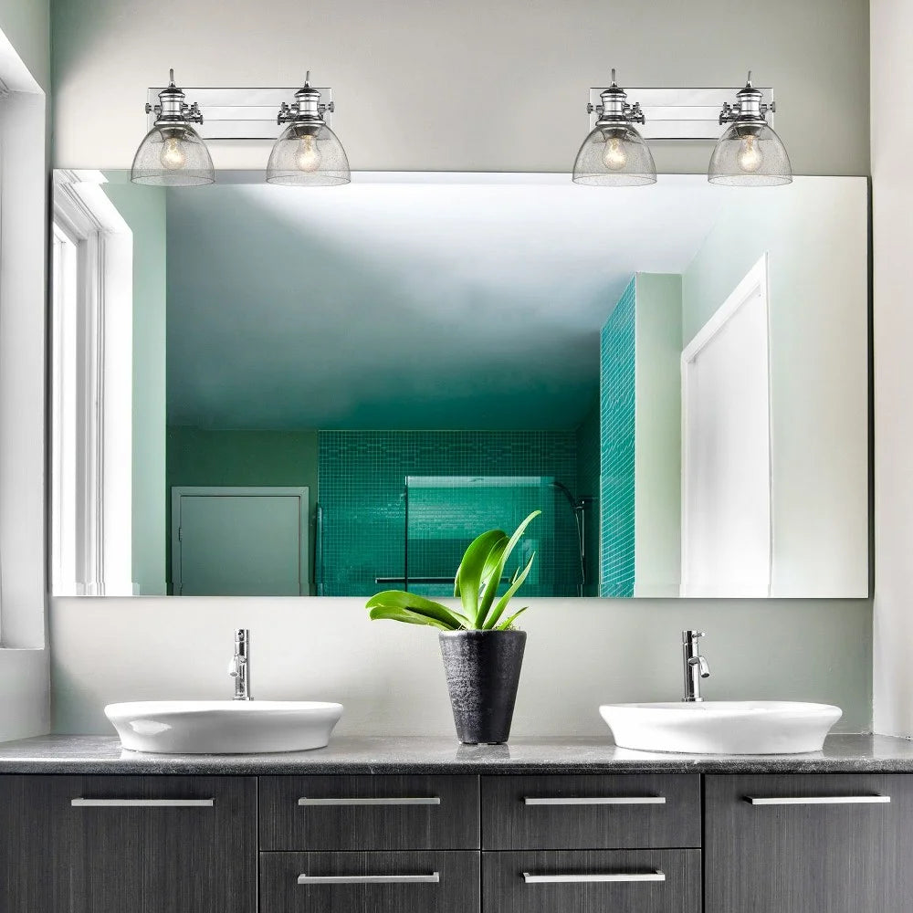 Hines 2 Light Bath Vanity in Chrome with Seeded Glass