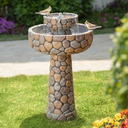 Glitzhome 2-Tier Stone-Style Outdoor Birdbath Fountain with Pump