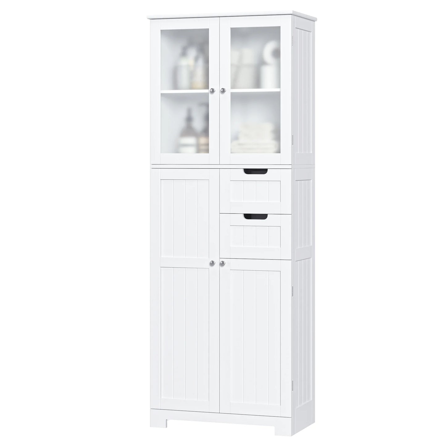 Homfa 67" Tall Bathroom Cabinet, White Linen Cabinet with Doors and Removable Drawers, Kitchen Cupboard