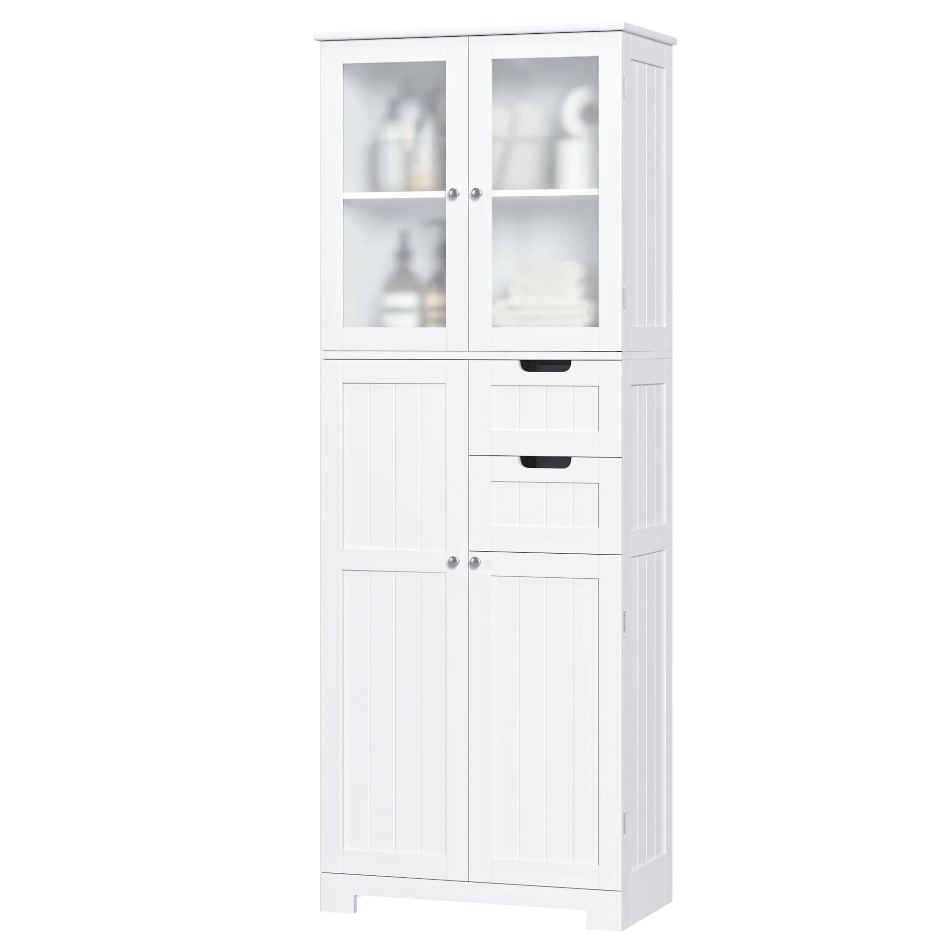 Homfa 67" Tall Bathroom Cabinet, White Linen Cabinet with Doors and Removable Drawers, Kitchen Cupboard