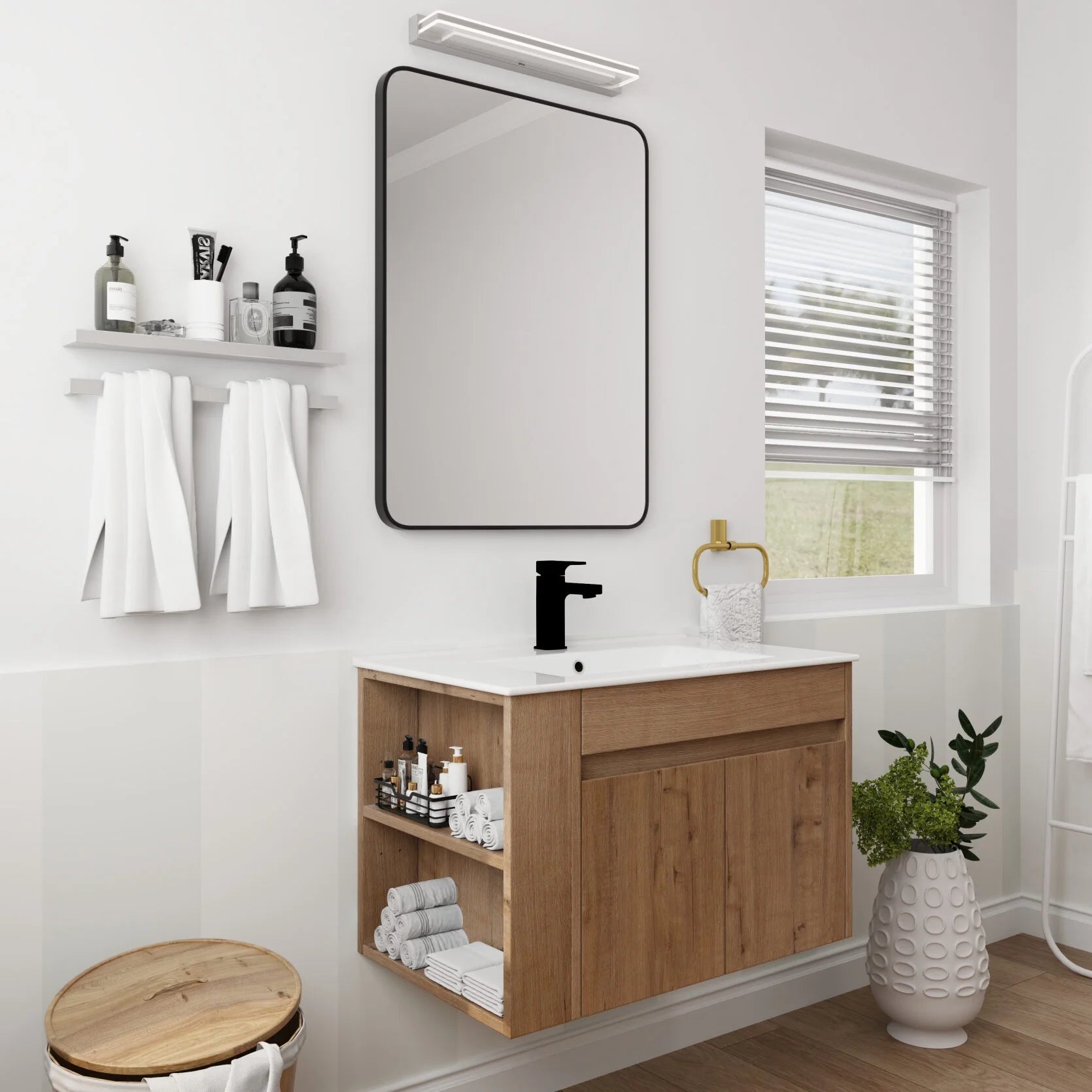 30" Bathroom Vanity with Sink Set, Wall Mounted Floating Bathroom Vanities with Adjustable Shelf and Storage Drawers Vanity and Sink Combo, Bathroom Storage Combo Cabinet for Small Space, White