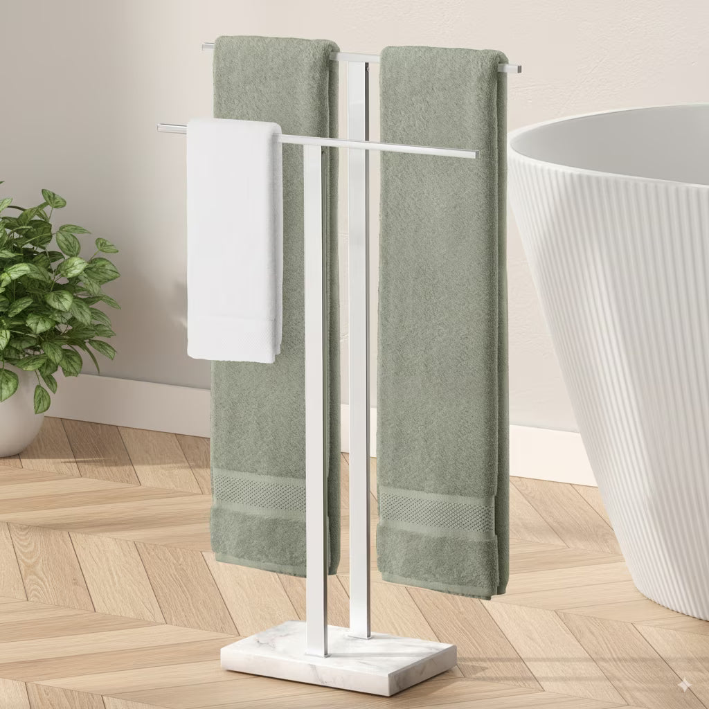 KES Freestanding Towel Rack for Bathroom 2-Tier, Floor Towel Stand with Heavy Marble Base, 18/8 Stainless Steel Brushed, WMBTR003BS