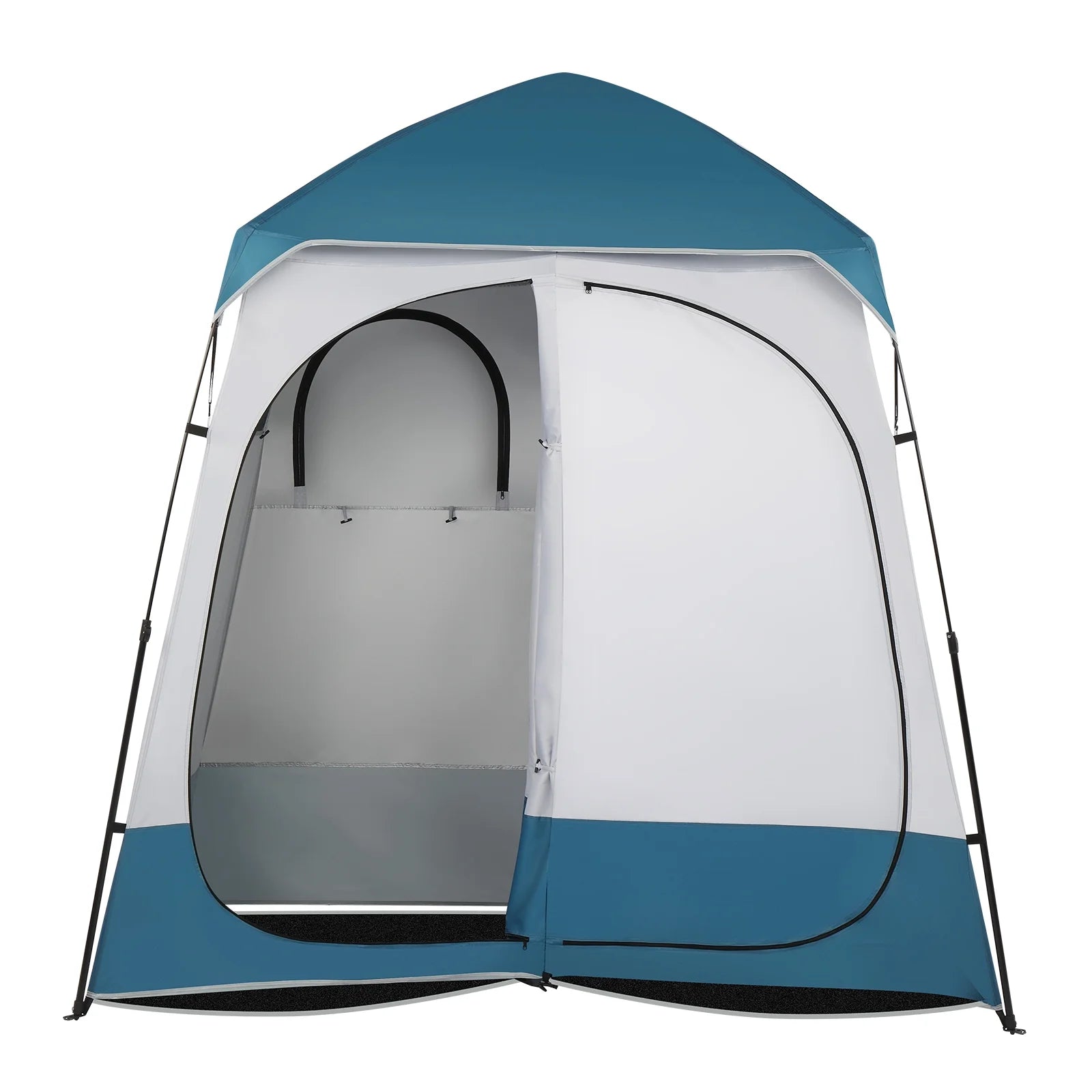 2 Rooms Camping Shower Tent, 7.5 FT Outdoor Pop up Changing 2 Room, Instant Extra Wide Privacy Shelter for Camping Dressing Toilet Bathroom with Carry Bag, Blue & White