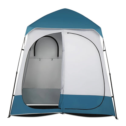 2 Rooms Camping Shower Tent, 7.5 FT Outdoor Pop up Changing 2 Room, Instant Extra Wide Privacy Shelter for Camping Dressing Toilet Bathroom with Carry Bag, Blue & White