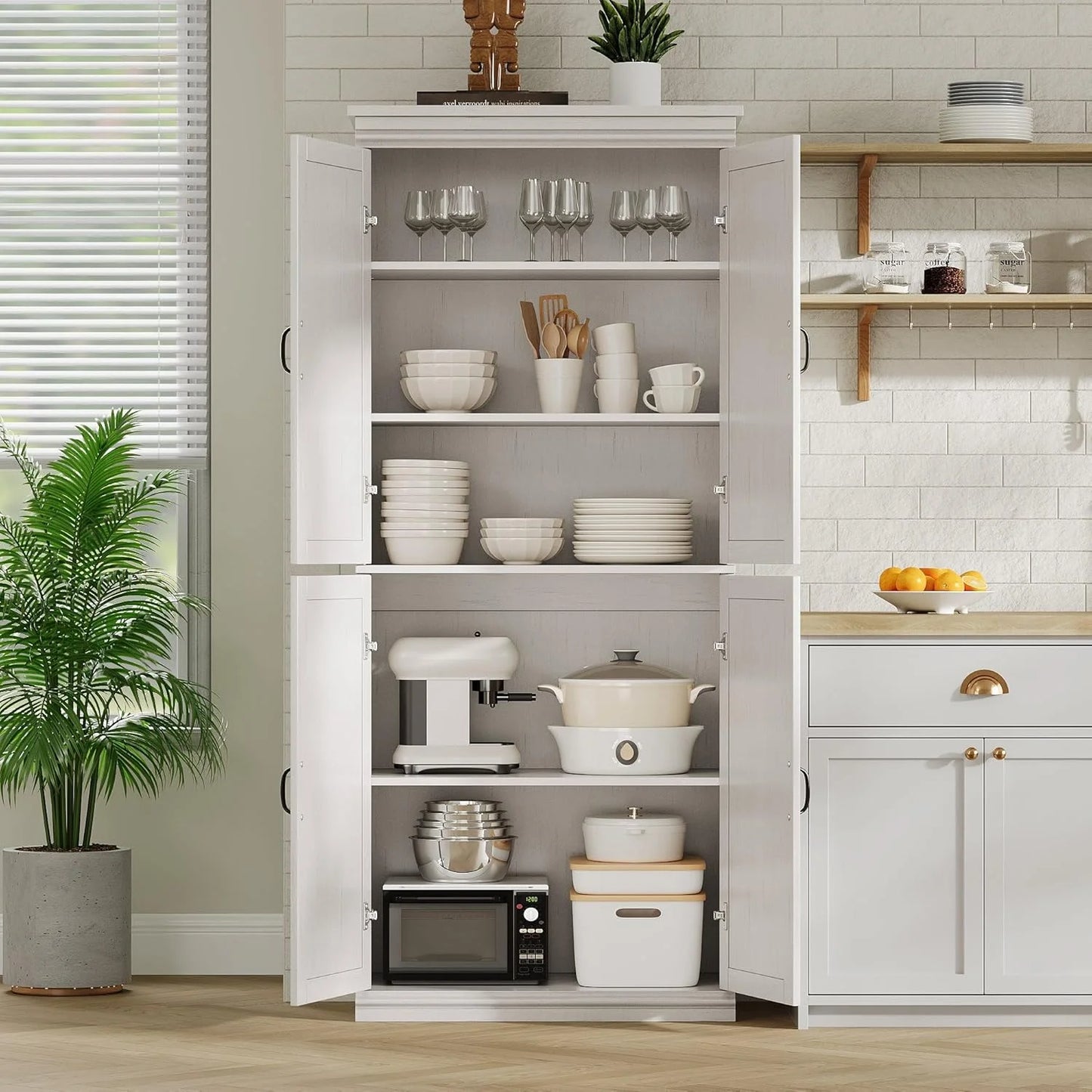 Ataucjin 70" Tall Kitchen Pantry Cabinet, Freestanding Cupboard Kitchen Pantry Storage Cabinet, Freestanding Cupboard with Doors and Adjustable Shelves, for Bathroom, Dining Room, Living Room