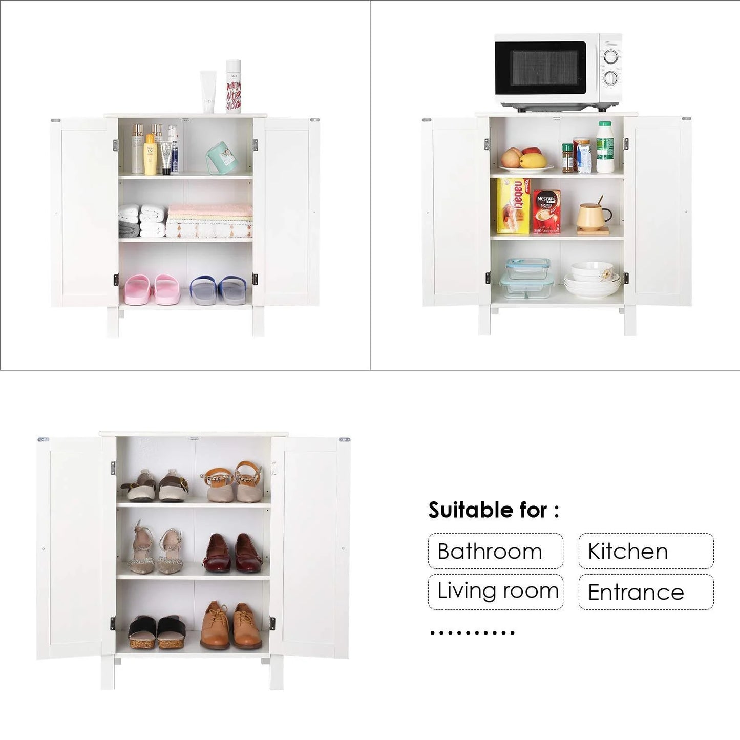 Homfa Bathroom Cabinets Freestanding, Bathroom Storage Floor Cabinet, White Storage Cabinets with Doors and Shelves