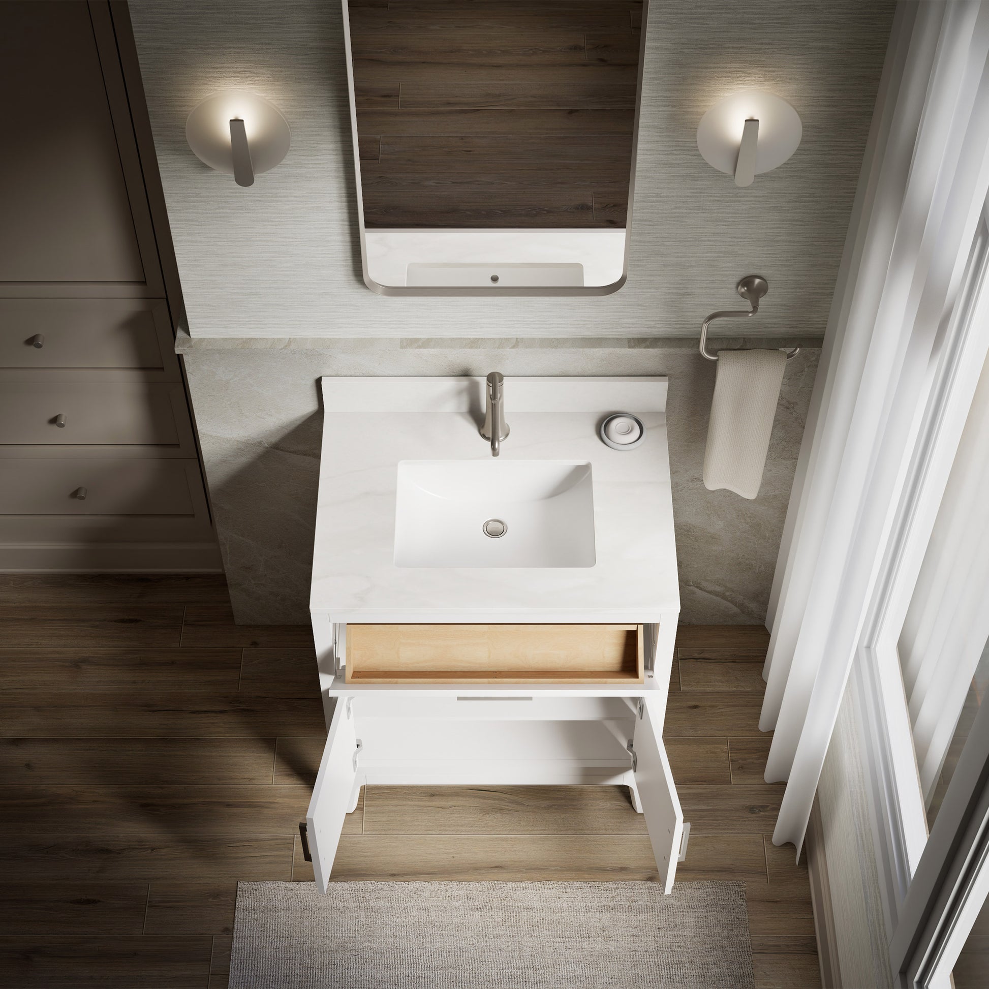 Tio Bathroom Vanity Cabinet with Sink and Quartz Top in White