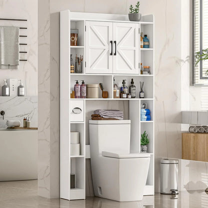 Vabches Over The Toilet Storage Cabinet, Freestanding Bathroom Space Saver with Adjustable Shelf and 2 Doors