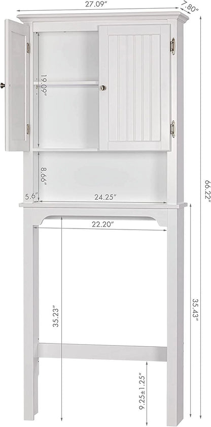 UTEX Bathroom Storage Over The Toilet, Bathroom Cabinet Organizer with Adjustable Shelves and Double Doors, Wood Bathroom Space Saver, White
