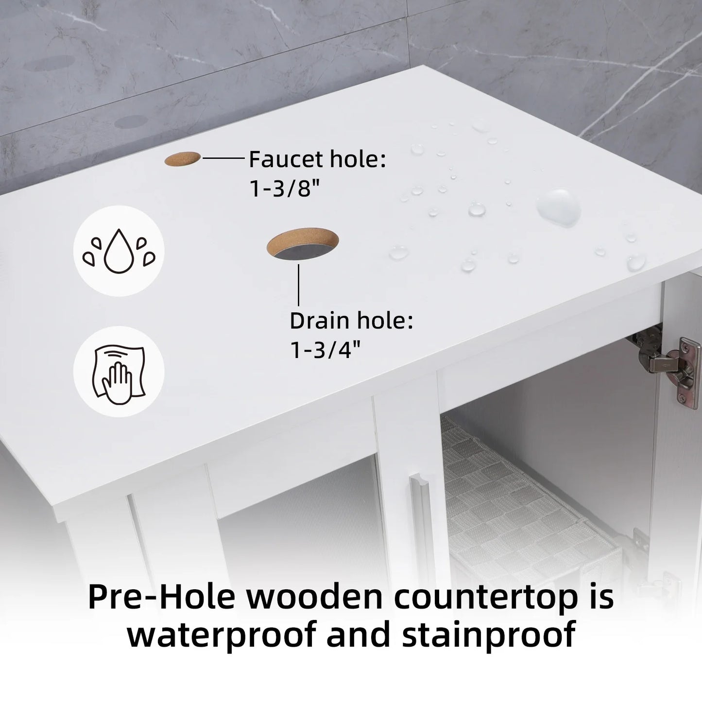 Eclife 24" Freestanding Single Bathroom Vanity with Vessel Sink, Manufactured Wood Vanity Top