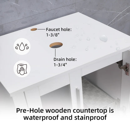 Eclife 24" Freestanding Single Bathroom Vanity with Vessel Sink, Manufactured Wood Vanity Top