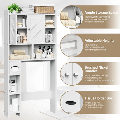 Walsunny Over the Toilet Storage Cabinets with Doors Side Shelves Toilet Paper Holder Stand Organizer Shelf Rack Space Saver above behind Toilet Freestanding for Bathroom Restroom Laundry Gray