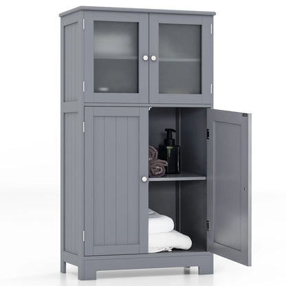 Topbuy Bathroom Storage Cabinet Freestanding Storage Cabinet w/ 4 Doors Wooden Kitchen Cupboard w/ Adjustable Shelf