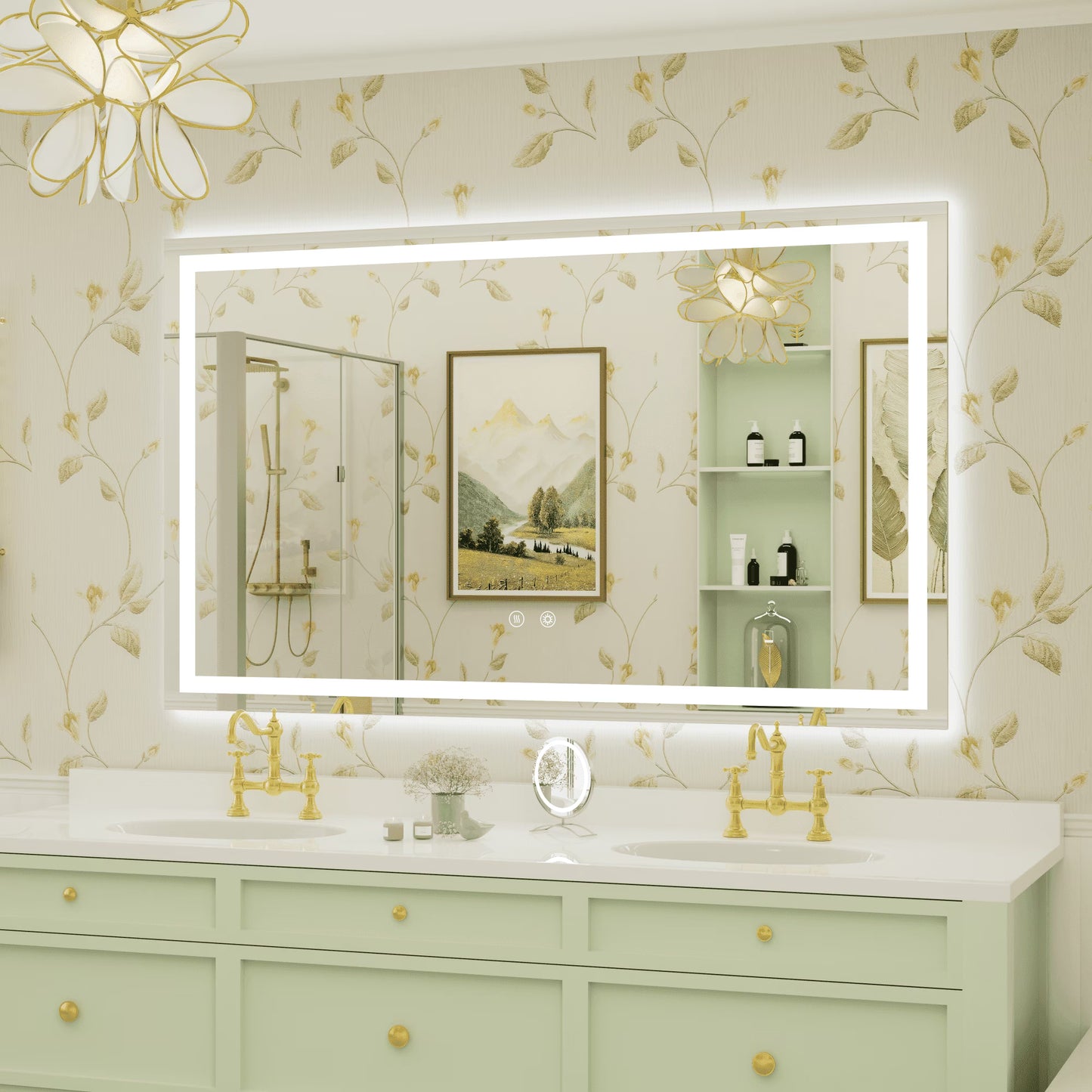 JSneijder 40x32 inch LED Bathroom Mirror, Wall Mounted Frameless Lighted Bathroom Mirror, Dimmable, Anti-Fog, Horizontal/Vertical