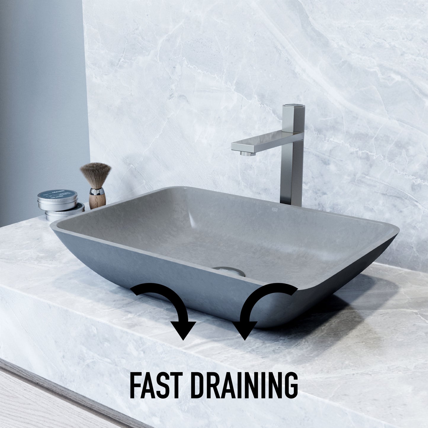 VIGO Duomo Gothic Gray Concreto Stone 18 in. L x 13 in. W x 4 in. H Rectangular Vessel Bathroom Sink