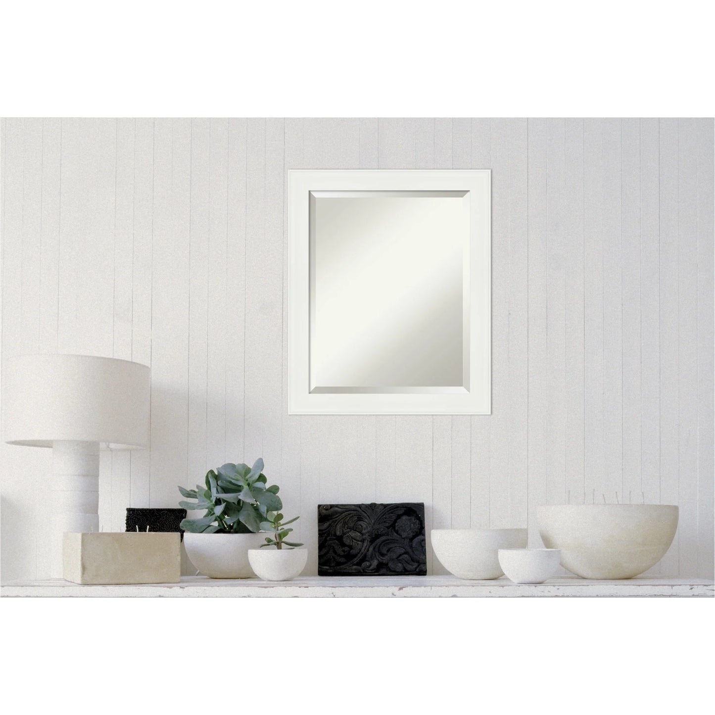 Vanity White Narrow Beveled Wood Bathroom Wall Mirror