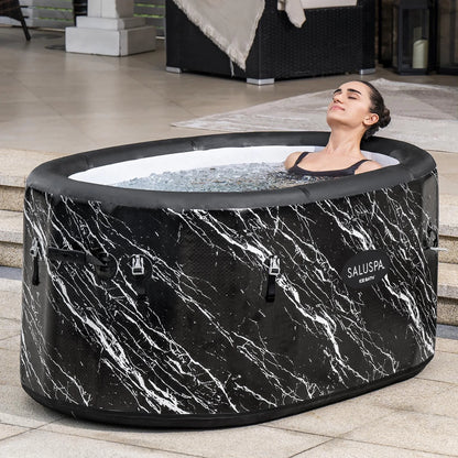 SaluSpa: Glacial Dip - Cold Plunge Inflatable Tub - 60x36x28", Black Marble, Ice Bath, FortiFiber, Polar Shield Year Round Use, Cover & Storage Bag