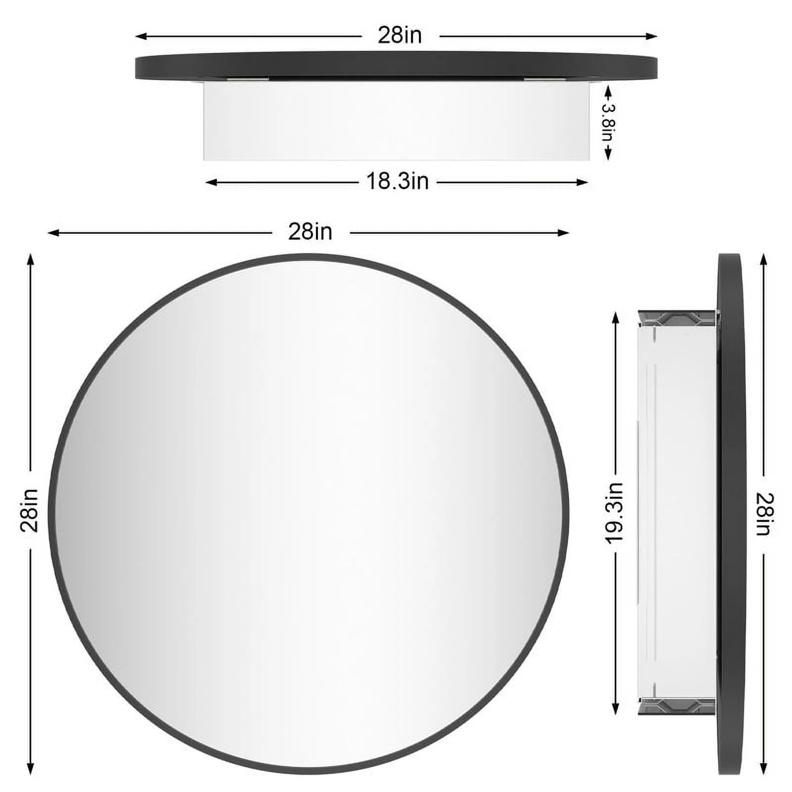 WallBeyond Bathroom Medicine Cabinet with Round Mirror Aluminum Framed 28", Black